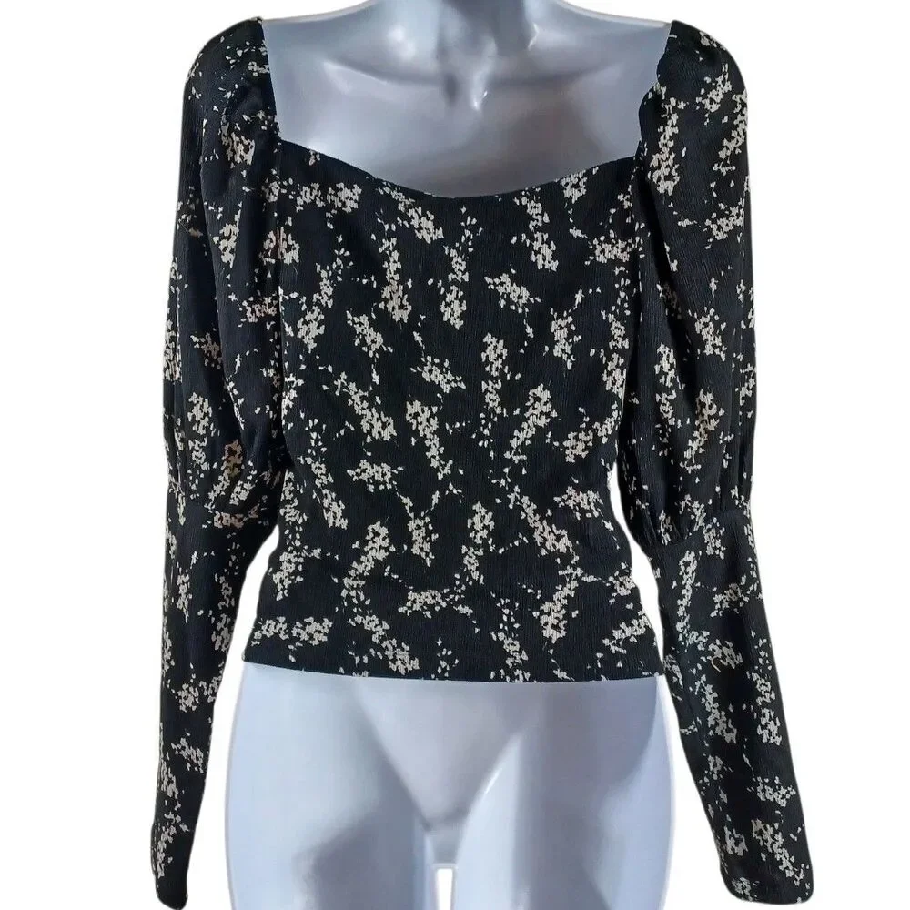 Anthropologie S Black Regencycore Milkmaid Sweetheart Crop Puff Sleeve Top
